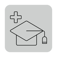 Graduation cap with medical cross symbol. Intersection of health and education, promoting health literacy concept