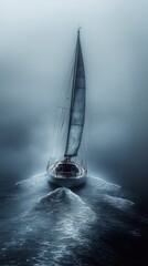 Sailboat in the Mist with Reflection on Calm Water