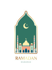 Fototapeta premium Oriental Islamic windows and arch for Ramadan Kareem and Eid Mubarak. Design template in flat style for greeting banner, card, advertising, sale, web, poster. Vector illustration