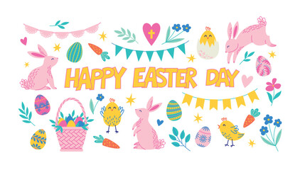 Easter illustrations set. Spring collection for Easter holiday. Vector illustrations isolated on white background.