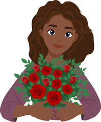 Illustration of Woman Holding Red Roses