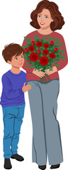 Mother and Son with Bouquet of Roses