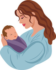 Illustration of Mother Holding Sleeping Baby