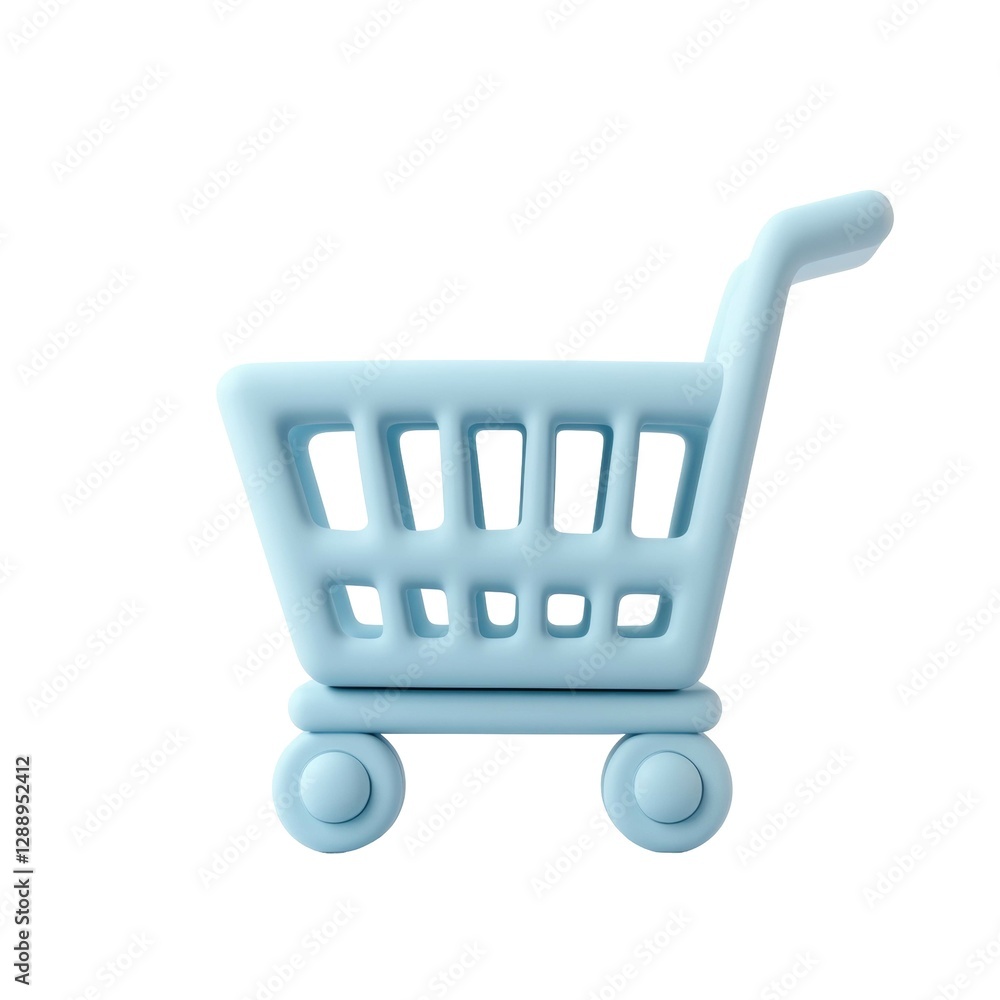 Poster blue shopping cart icon with simple design and smooth edges in a minimalist style