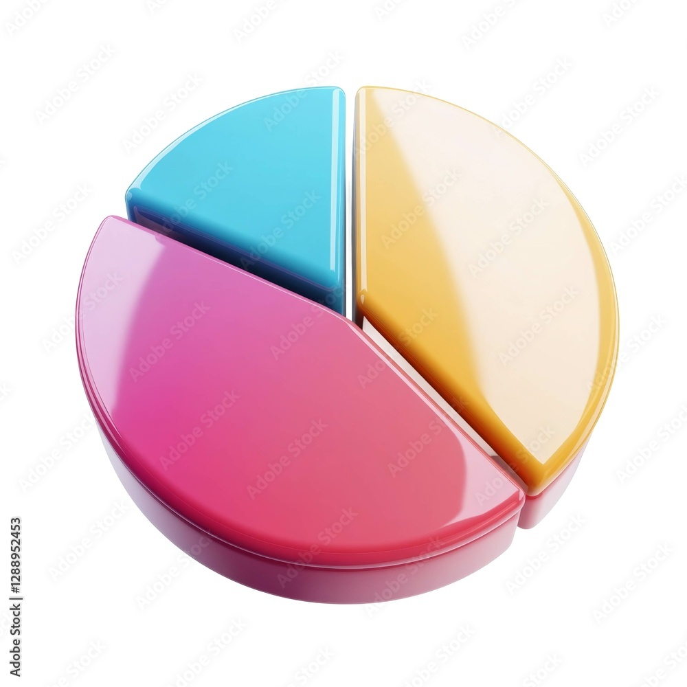 Poster colorful three-slice pie chart with glossy finish and rounded edges in modern design