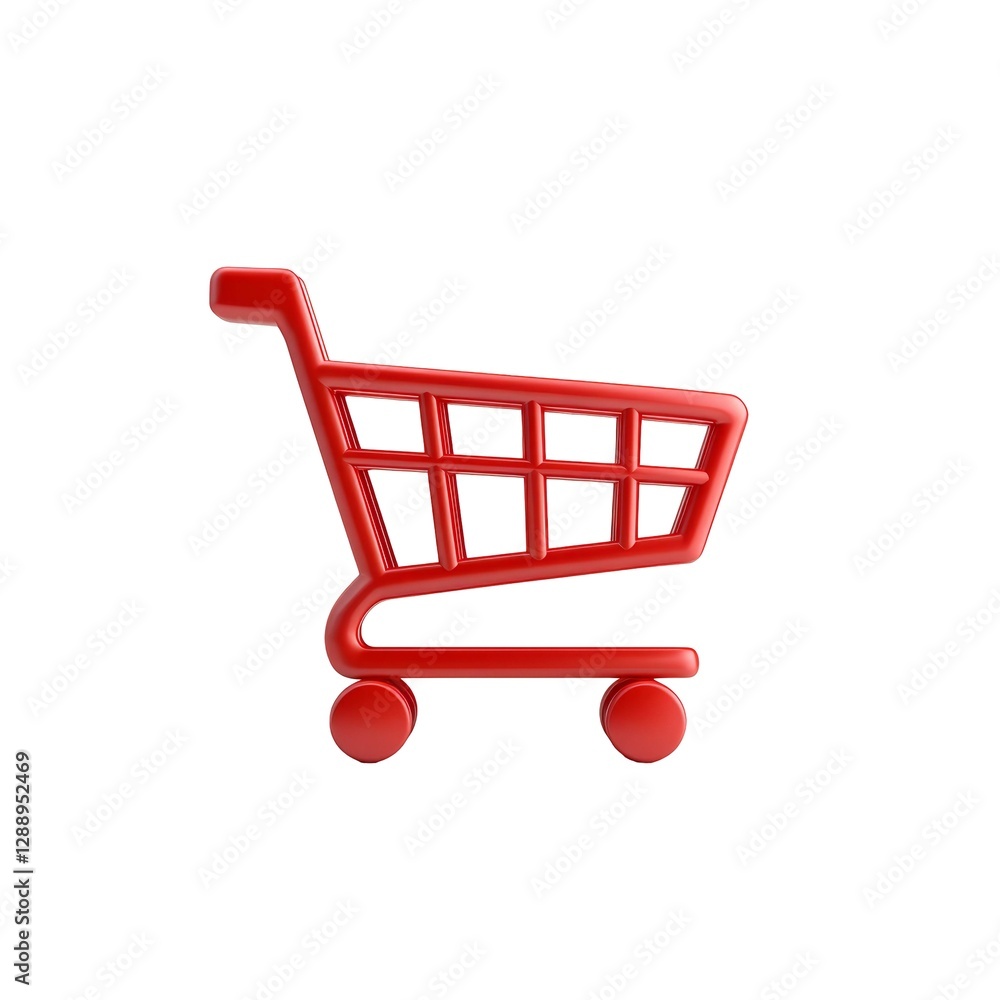 Poster bright red shopping cart icon with minimalist design on transparent background