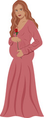 Illustration of Pregnant Woman Holding Rose