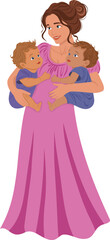 Illustration of Mother Holding Twin Babies