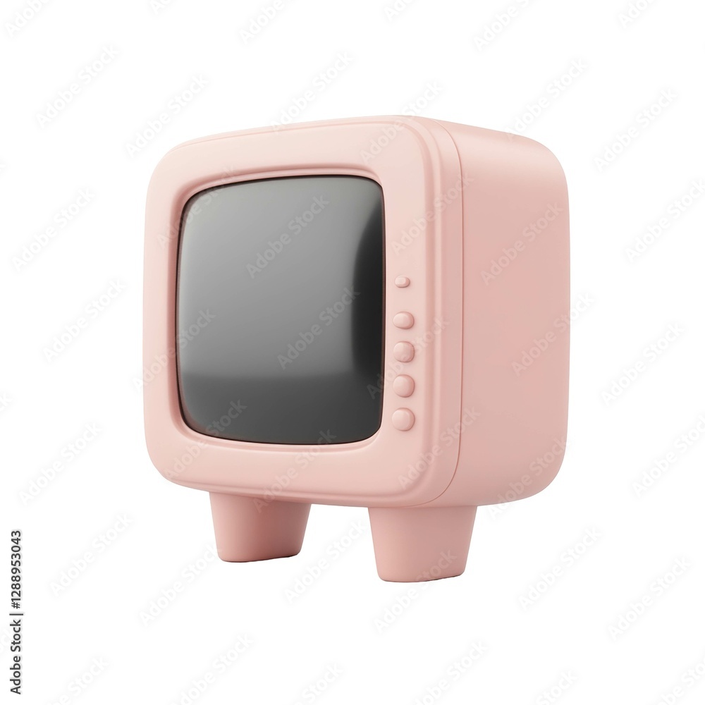 Poster retro pink television with rounded screen and simple button design