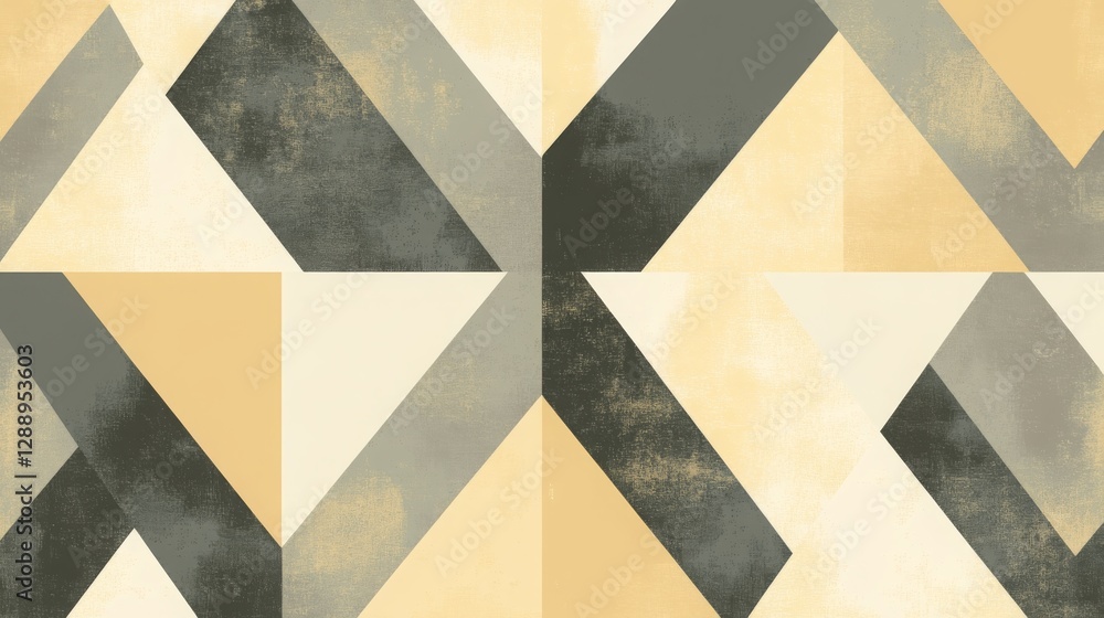 Poster a geometric pattern with large triangles, solid shapes in frames, and a seamless olive cream color s