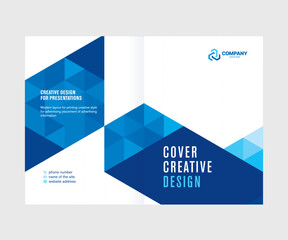 Cover for presentation, catalog, annual report, creative abstract design, blue triangle background