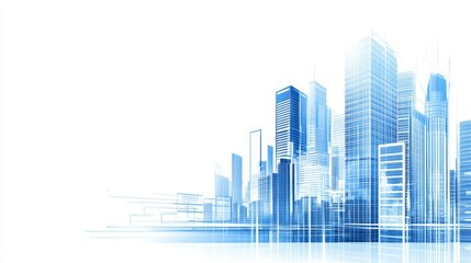 Futuristic city skyline with blue tones, showcasing modern architecture and urban design