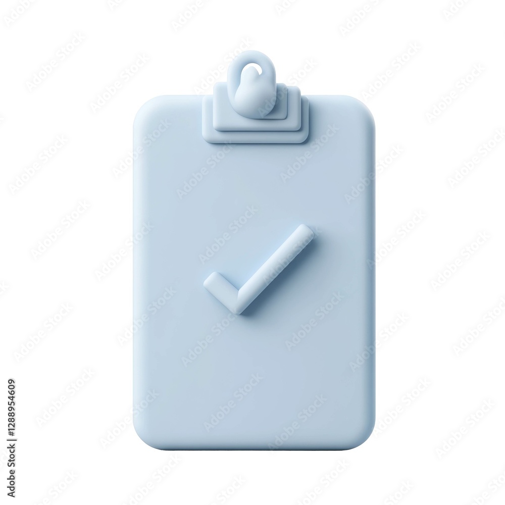 Poster simple light blue clipboard with check mark symbol in minimalist design style