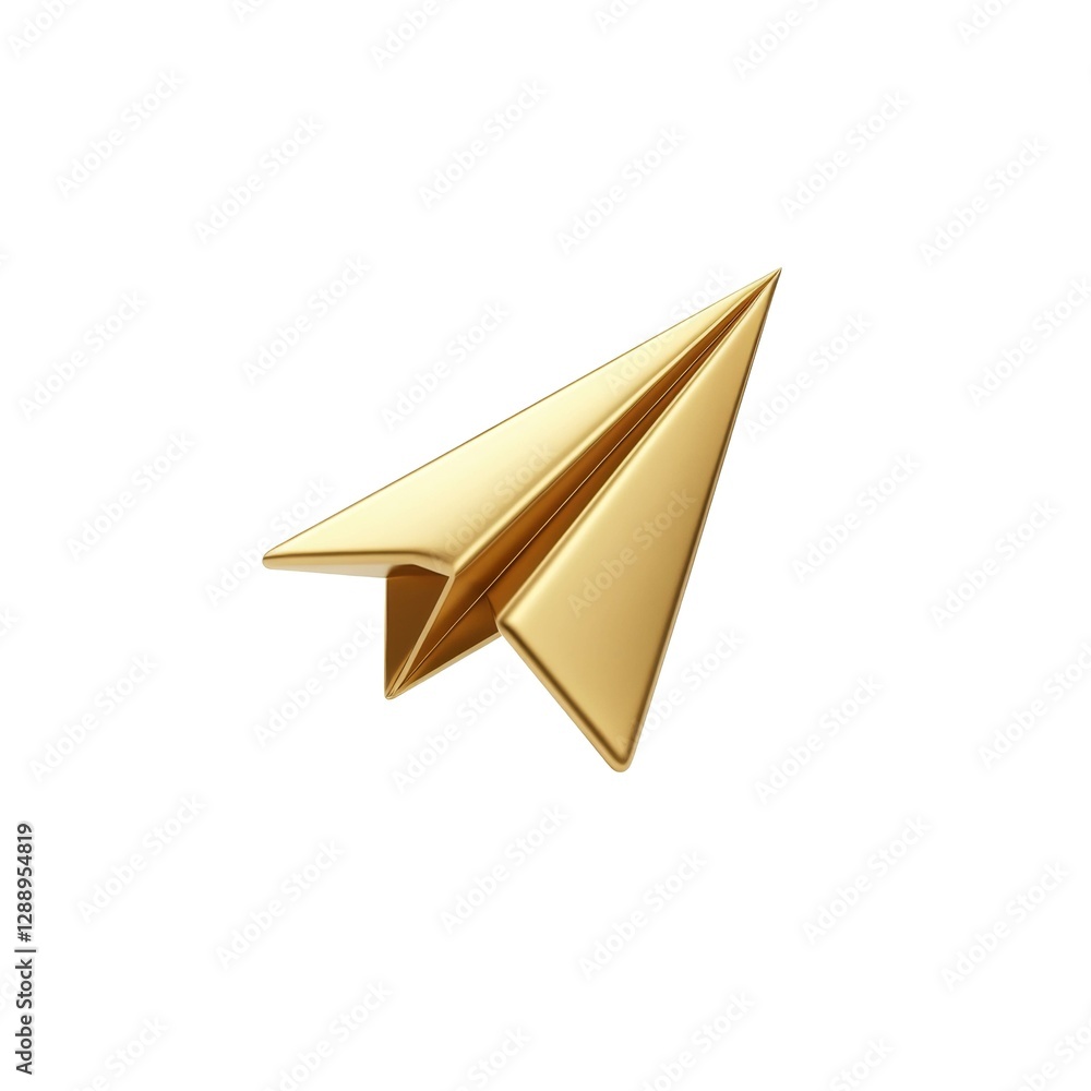 Poster shiny golden paper airplane model with elegant and simple design for decorative display