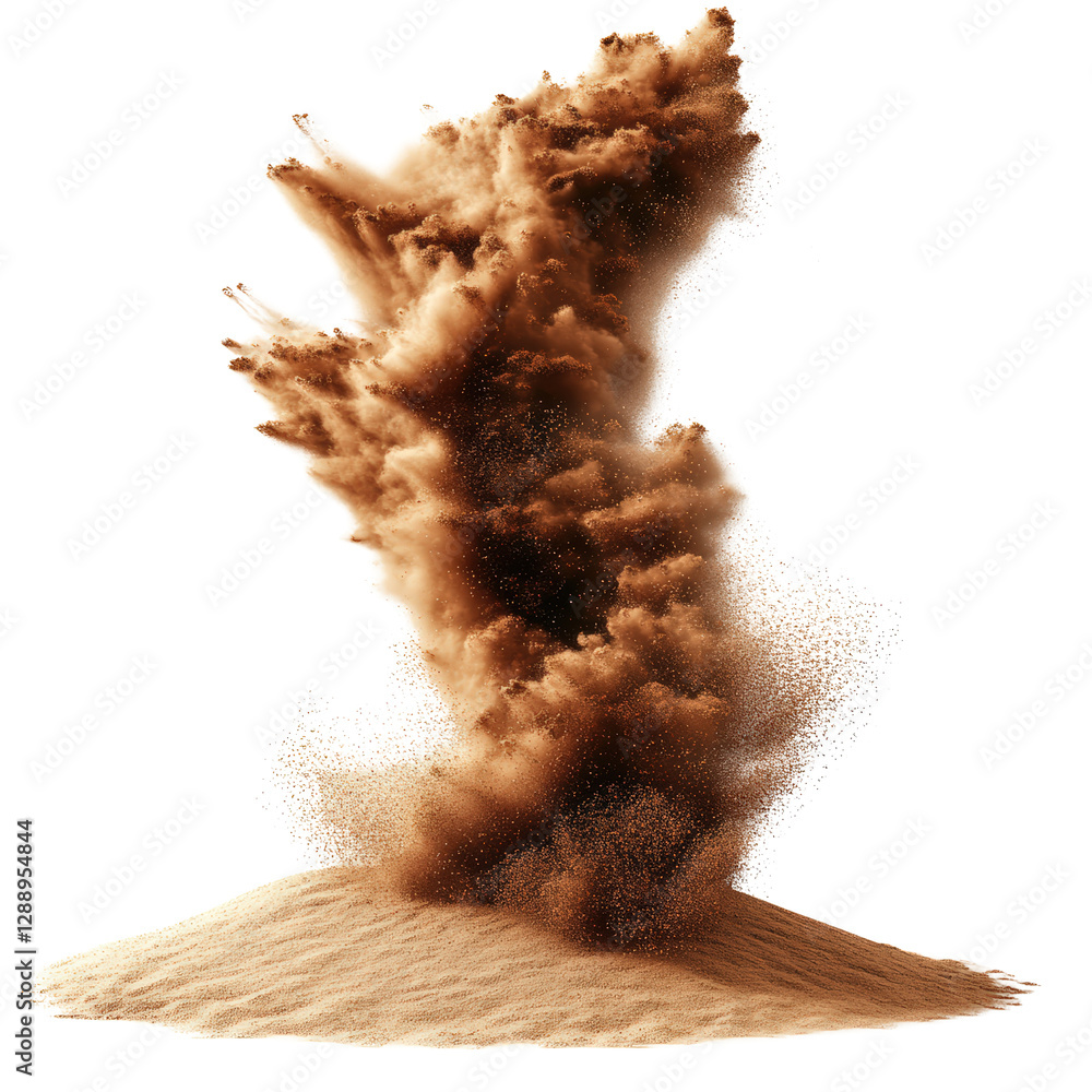 Poster brown powder explosion against a black background creating dynamic visual effects and textures isola