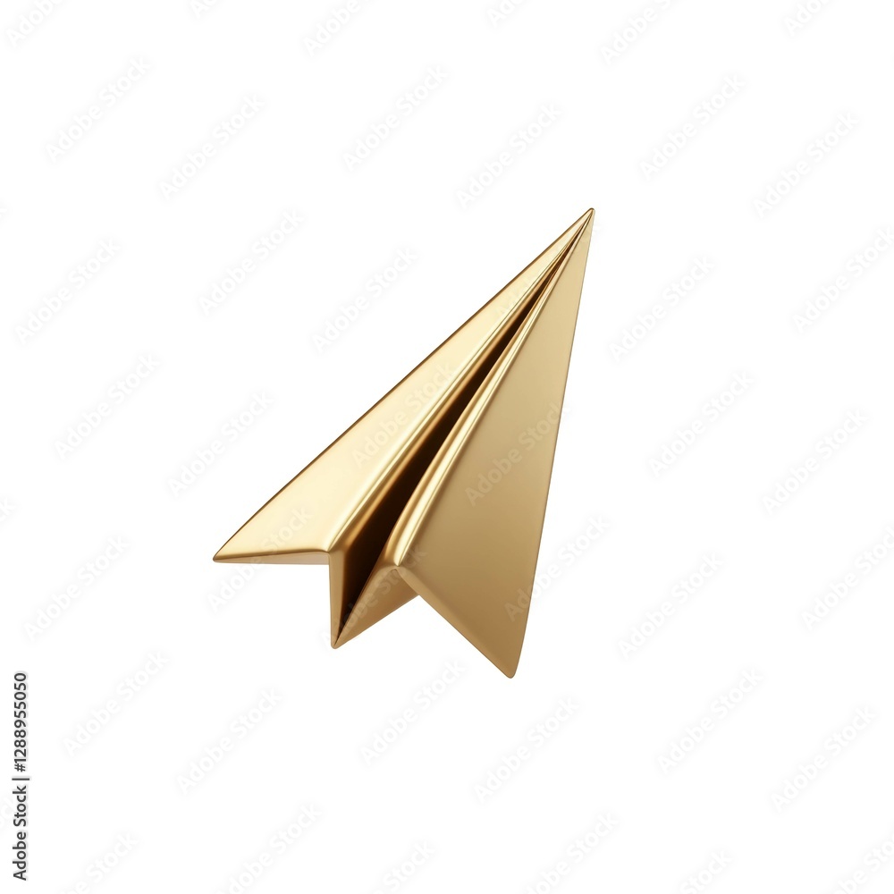 Poster shiny golden paper airplane with perfect sharp lines and smooth surface