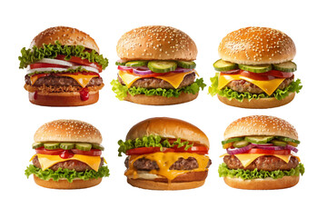 burger with lettuce, tomatto, onion and white background