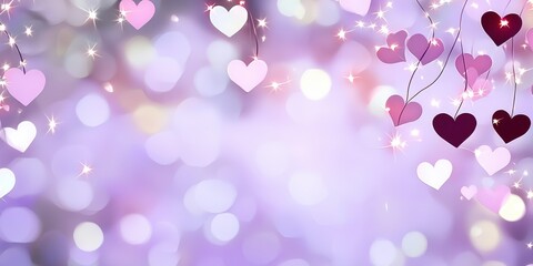 Romantic Pastel Spring Background. Colorful hearts on a dreamy background