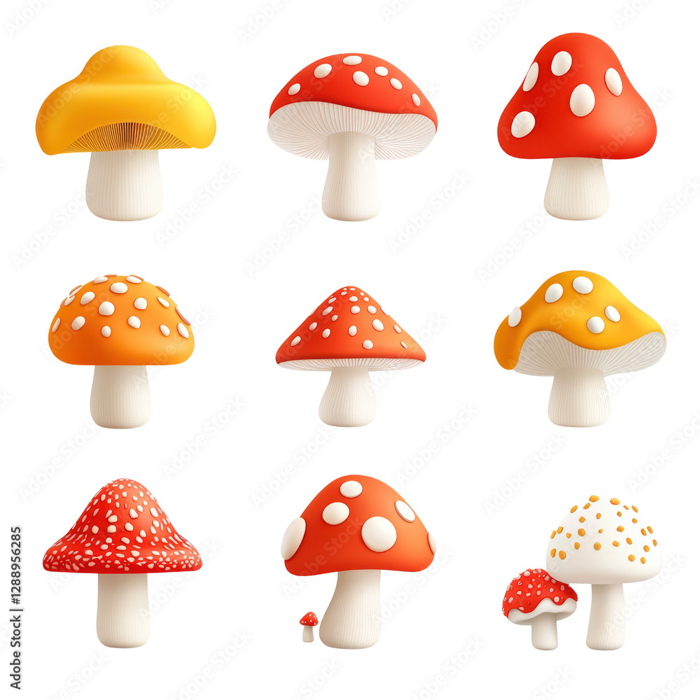 Poster various types of mushrooms displayed on a black background for culinary and artistic use isolated on