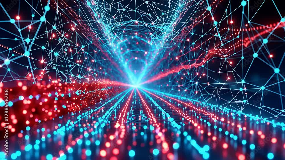 Poster futuristic data network with glowing digital connections and high-speed information flow in a cyber 