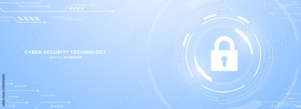 Poster Concept of cybersecurity and data protection. The Padlock on a futuristic soft blue background. Secure technology and personal data security. Vector illustration.