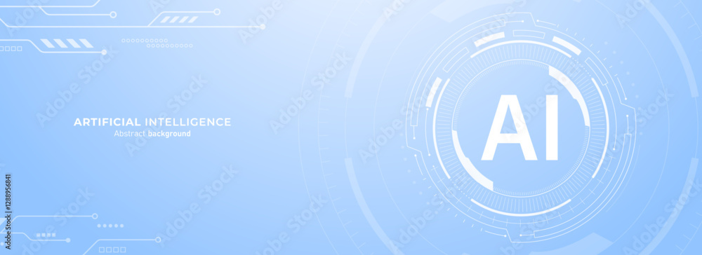 Poster Concept of Artificial intelligence. AI symbol on a futuristic soft blue background.  Modern abstract background with technology circuit board texture. Vector illustration.