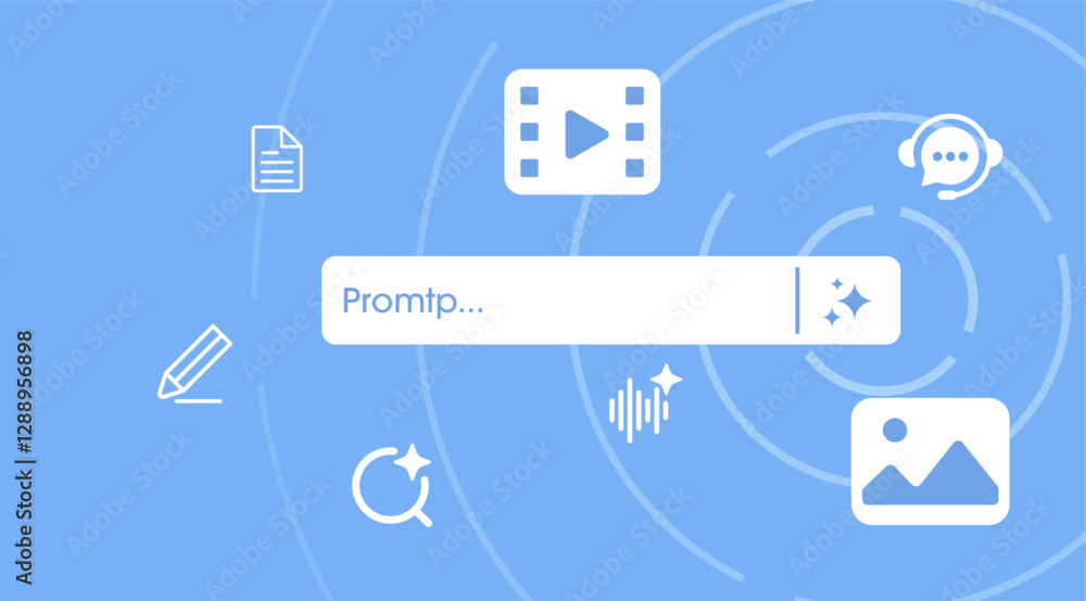 Poster Concept of Artificial intelligence. Generate AI bar with an idea icons. Input prompt as commands for create ideas. Chat with AI. Vector illustration.