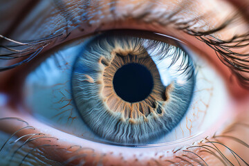 Diagrama del ojo humano con detalles anatómicos, en un fondo de colores suaves y difuminados