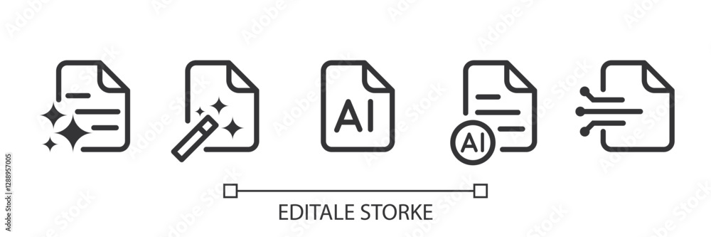 Aufkleber Set of AI document Generator icon. Document with generate symbol. Creating Data and Text by AI. Artificial intelligence icon element for app and web. Vector illustration. Editable stroke.