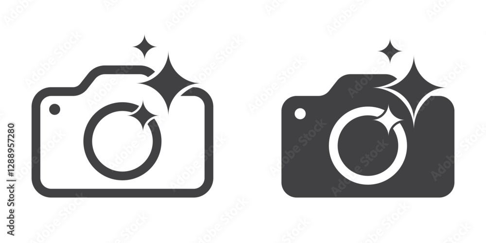 Fototapete Generate AI image icon. Camera with generative symbol, Line and outline. Generate and edit by AI. Artificial intelligence icon element for app and web. Vector illustration.