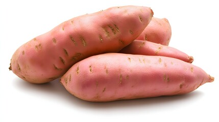 Fresh Organic Sweet Potatoes with Pink Skin and Nutrient-Rich Flesh Isolated on White Background
