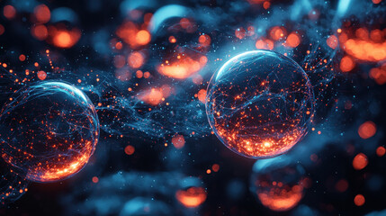 Visualization of human cell reconstruction through energy waves creates glowing molecular structures for healthy tissue development