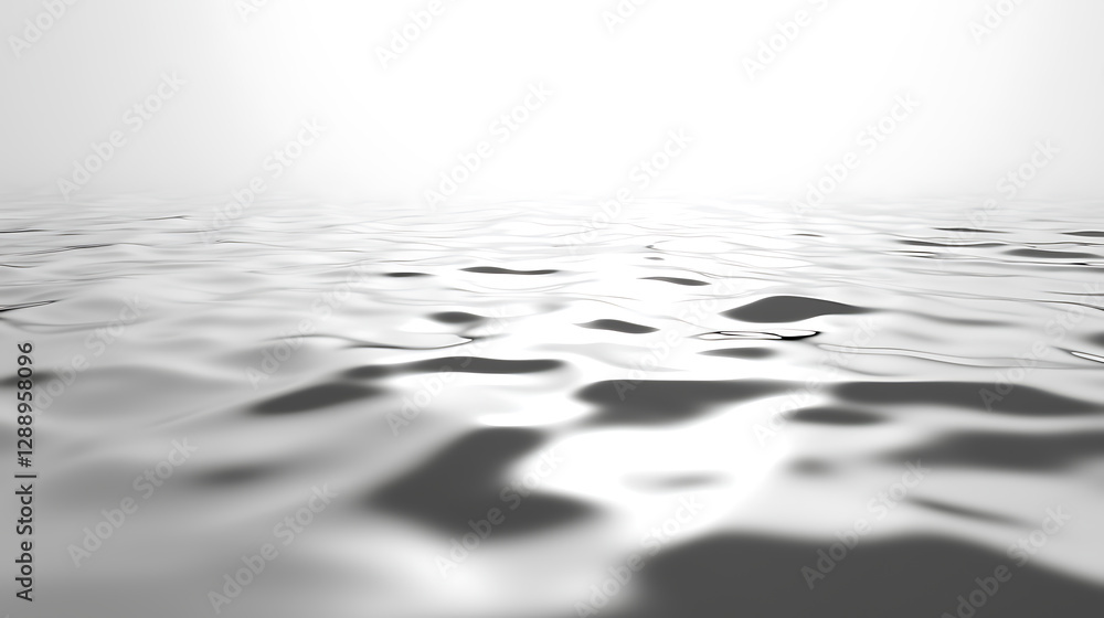 Poster serene water ripples catch the light, creating abstract patterns. the minimalist monochromatic scene