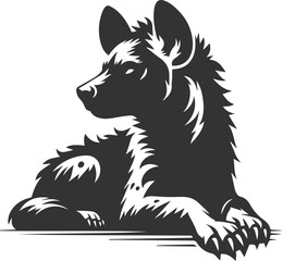 A hyena lying down with its ears twitching vector animal silhouette
