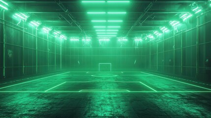 Futuristic Neon Soccer Field with Ambient Lighting and Green Glow