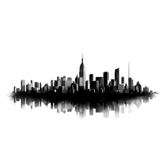 Isolated City Skyline Black White