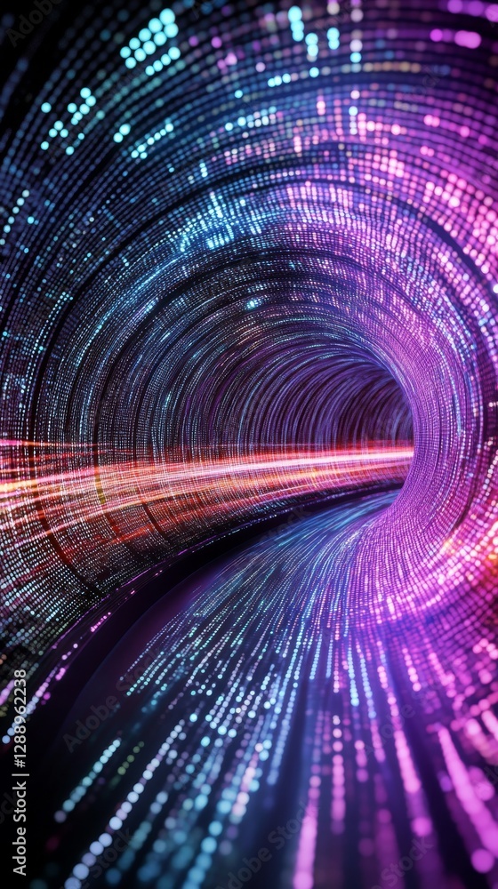 Aufkleber futuristic digital tunnel with vibrant neon lights and glowing particles, dynamic swirling motion. t