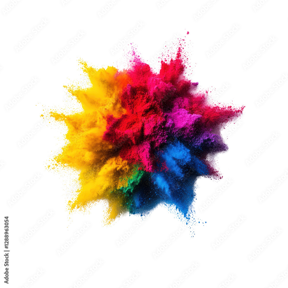 Poster colorful powder explosion on a black background creating a vibrant and dynamic visual effect isolate