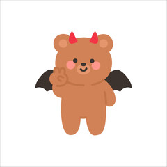 Devil Bear Standing and Holding Up Two Fingers in a Victory Pose