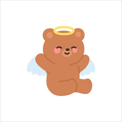 Cute Angel Bear with a Golden Halo and Wings Smiling Peacefully