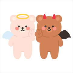 Angel and Devil Bears Giving a Thumbs Up with Cheerful Smiles