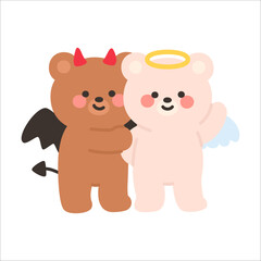 Angel and Devil Bears Standing Together in a Friendly Pose