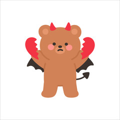 Mischievous Devil Bear Tearing a Red Heart Apart with Both Hands
