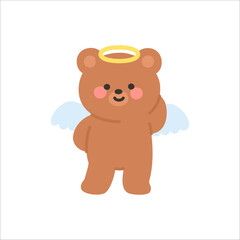 Angel Bear Standing with Hands Placed Behind Head and a Cheerful Expression