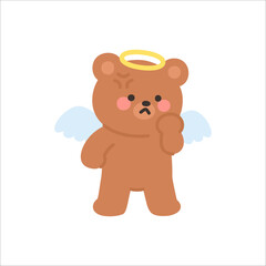Angry Angel Bear Clenching One Fist with Frustrated Expression