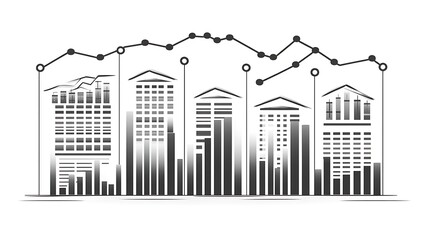 Obraz premium Cityscape graph decline, market trends