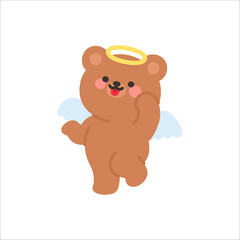 Naklejka premium Funny Angel Bear Sticking Out Tongue in a Silly Expression