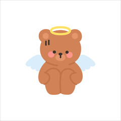 Shy Angel Bear Sitting with Hands on Knees and Nervous Expression