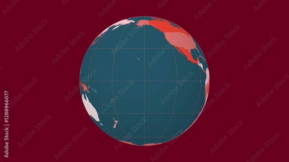 Poster rotating earth. normal sphere view. slow speed earth rotation. colored countries style. world map wi
