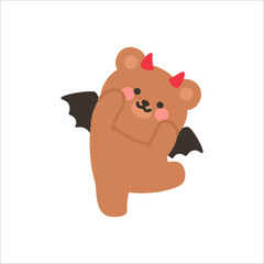 Devil Bear Raising Both Arms and One Leg in a Dynamic Pose
